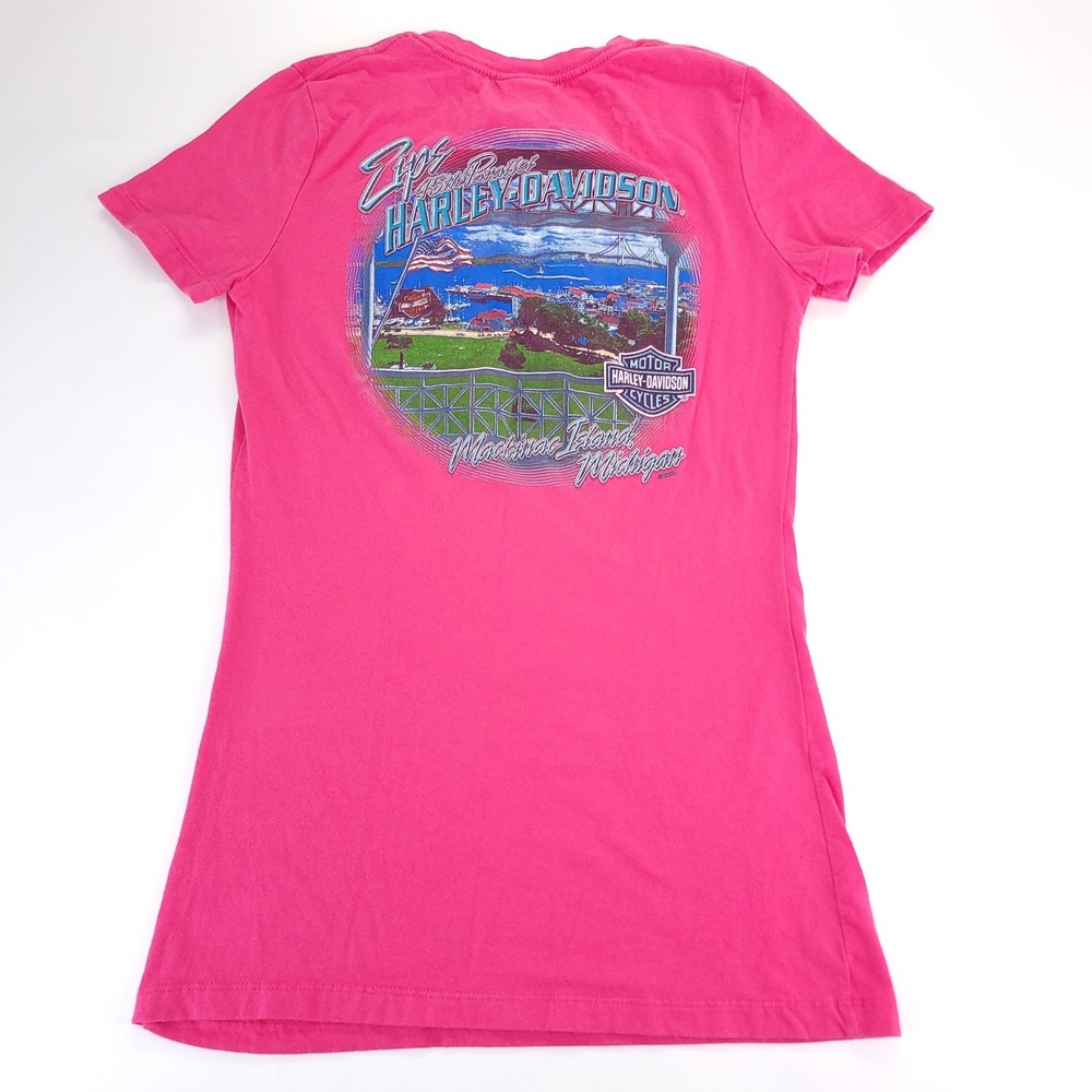 Harley Davidson T Shirt Womens Small Pink French Bulldog HDMC Front Back Graphic - Picture 8 of 10